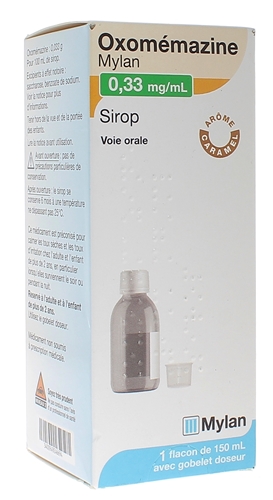 Oxomémazine 0,33 mg/ml sirop Mylan - un flacon doseur de 150 ml avec gobelet doseur
