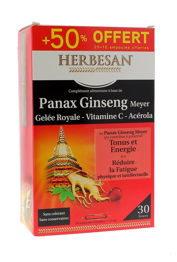 Panax Ginseng Herbesan - 20 ampoules + 10 offertes