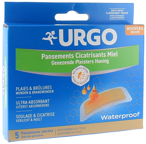 Pansements cicatrisants miel waterproof Urgo -  boîte de 5 pansements stériles