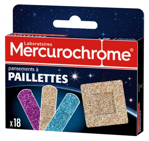Pansements à paillettes Mercurochrome - boîte de 18 pansements