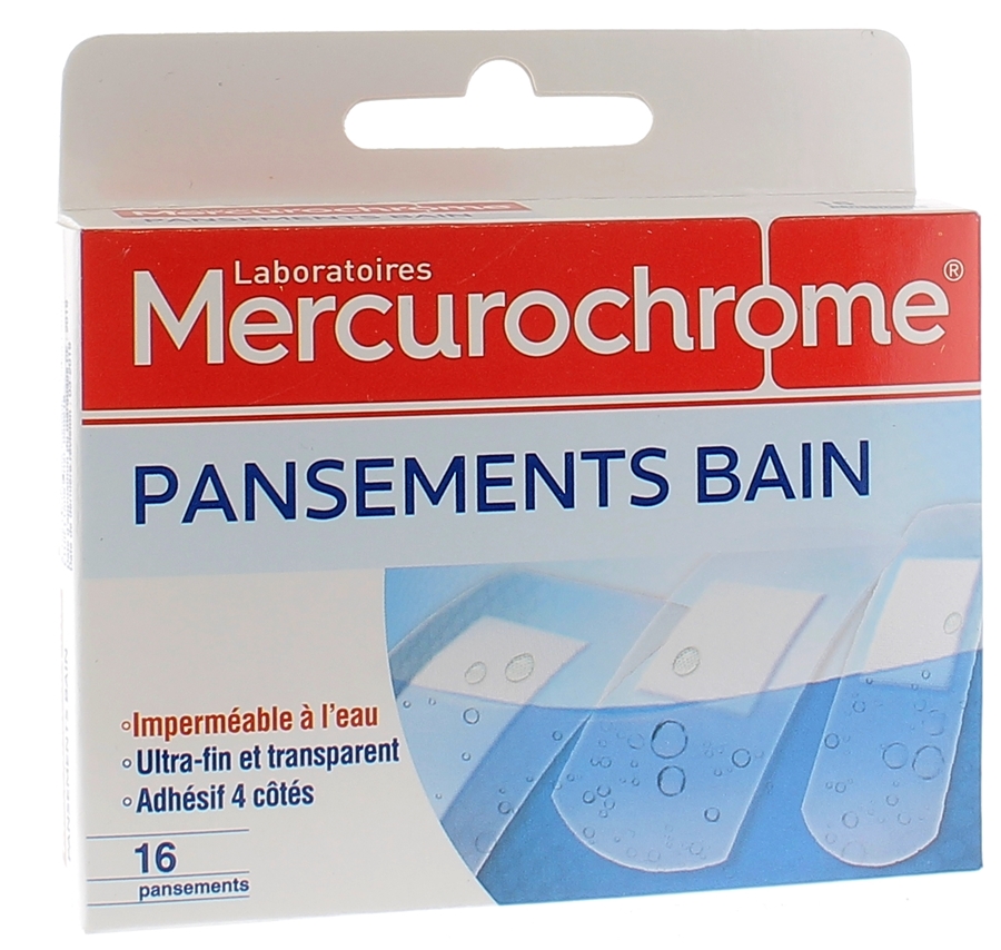 Pansements bain imperméable Mercurochrome - une boite de 16 pansements