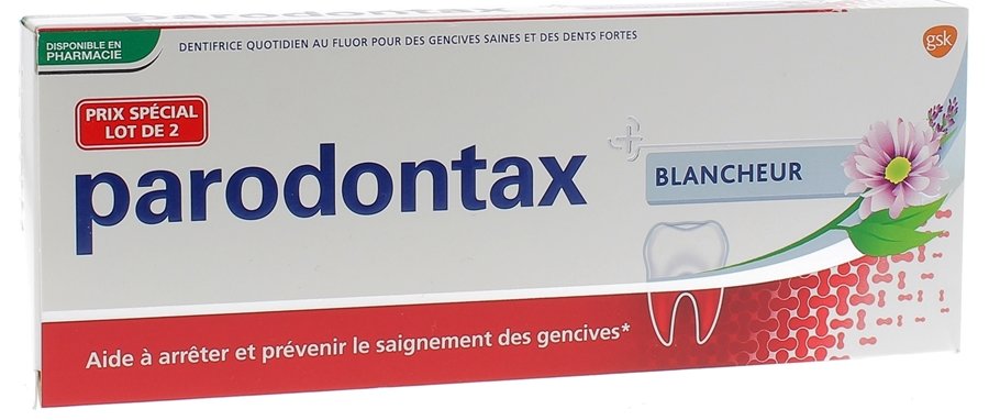 Parodontax blancheur dentifrice fluor saignement occasionnels gencives - 2 tubes de 75 ml