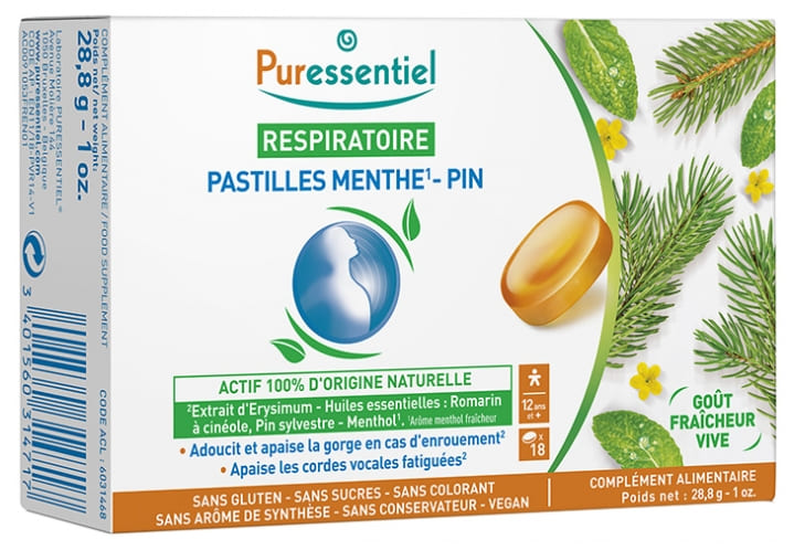 Pastille Menthe-Pin respiratoire Puressentiel - boîte de 18 pastilles
