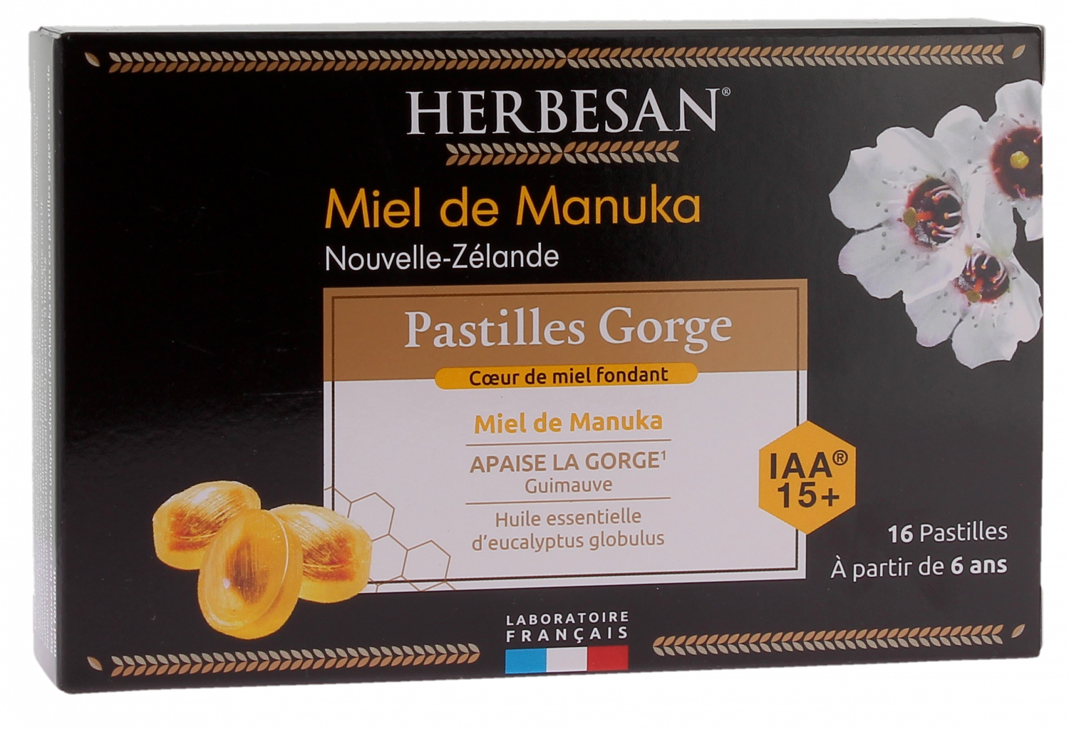 Pastilles gorge miel de manuka Herbesan - boite de 16 pastilles