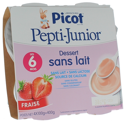 Pepti-junior dessert sans lait goût fraise Picot - 4 pots de 100g