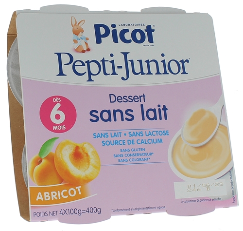 Pepti-junior dessert sans lait goût abricot Picot - 4 pots de 100g