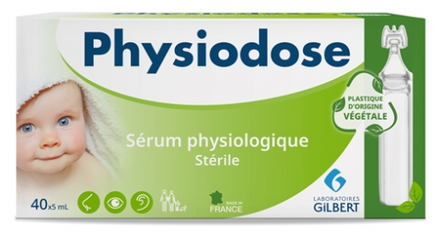 Physiodose sérum physiologique stérile Gilbert - boîte de 40 unidoses d'origine végétale de 5 ml