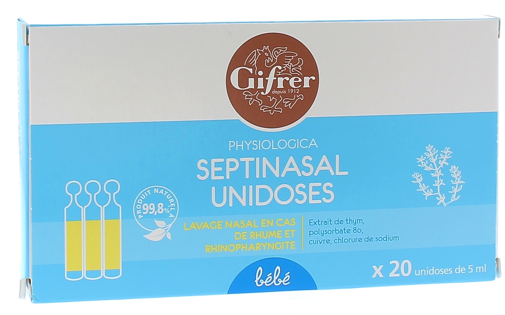 Physiologica septinasal lavage nasal bébé - 20 unidoses de 5 ml