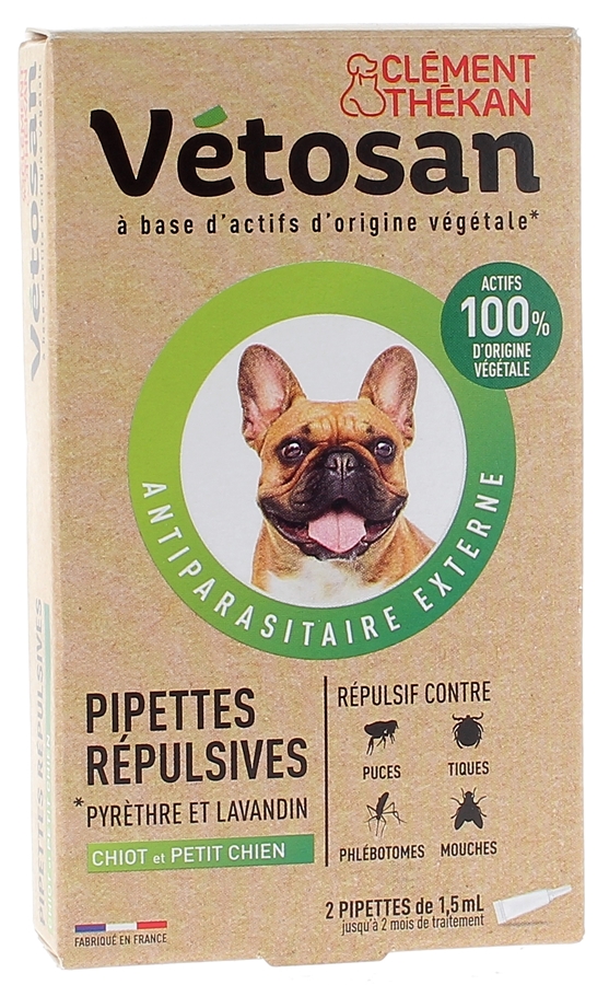 Pipettes répulsives chiot et petit chien vétosan Clément Thékan - 2 pipettes de 1,5 ml