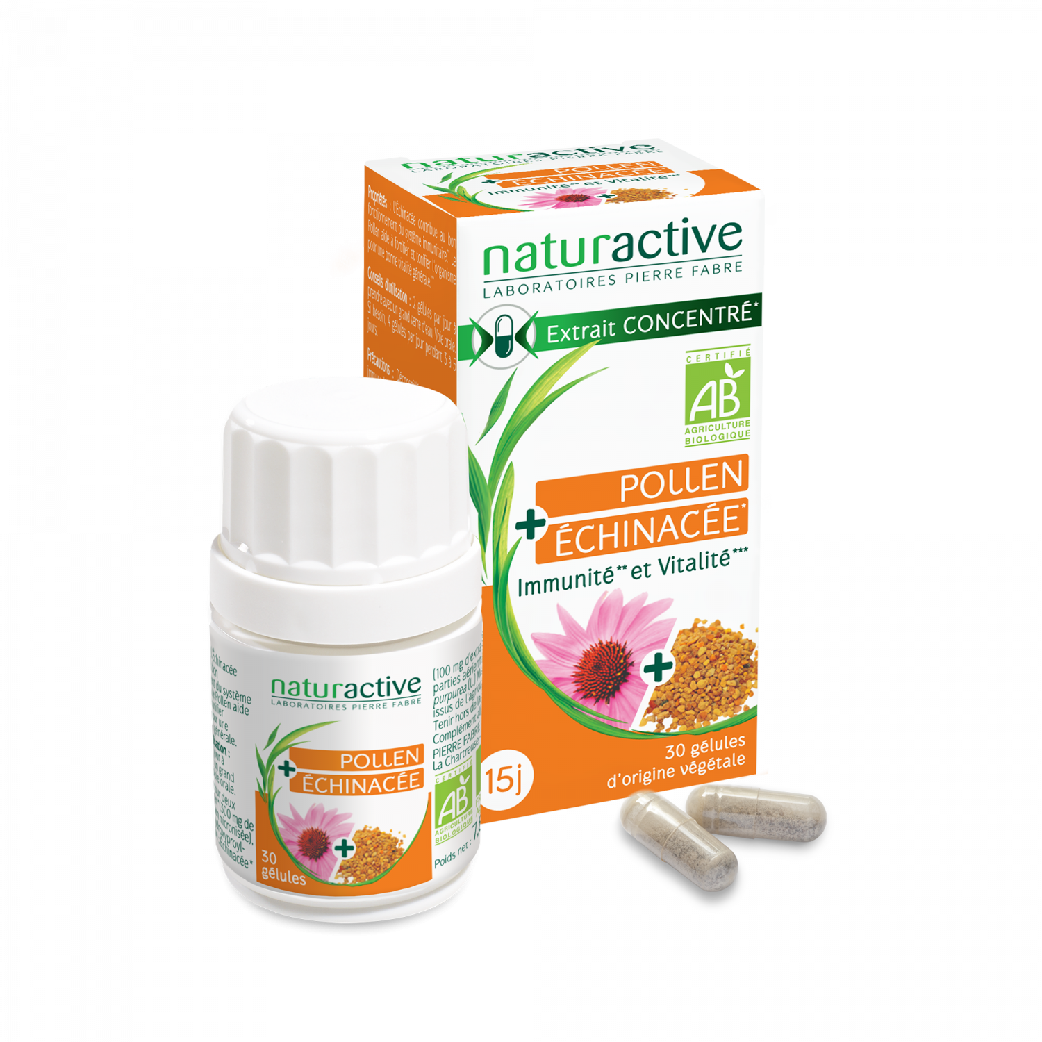 Pollen-Echinacée bio Naturactive - boîte de 30 gélules