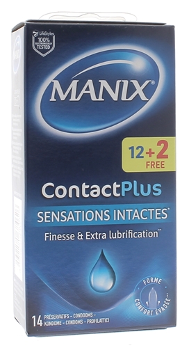 Préservatifs plus fins Contact Plus Manix - boîte de 12 + 2 gratuits