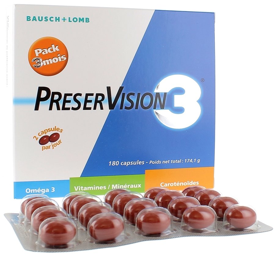Preservision 3 complément alimentaire à visée oculaire Bausch lomb - Boite de 180 capsules