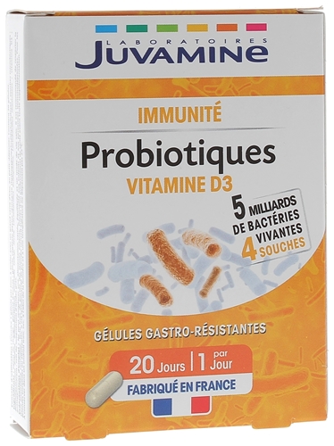 Probiotiques vitamine D3 Juvamine - boite de 20 gélules