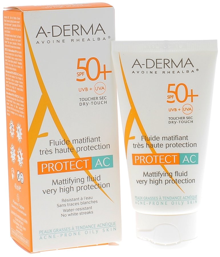 Protect AC fluide matifiant spf 50+ ADerma, tube de 40 ml