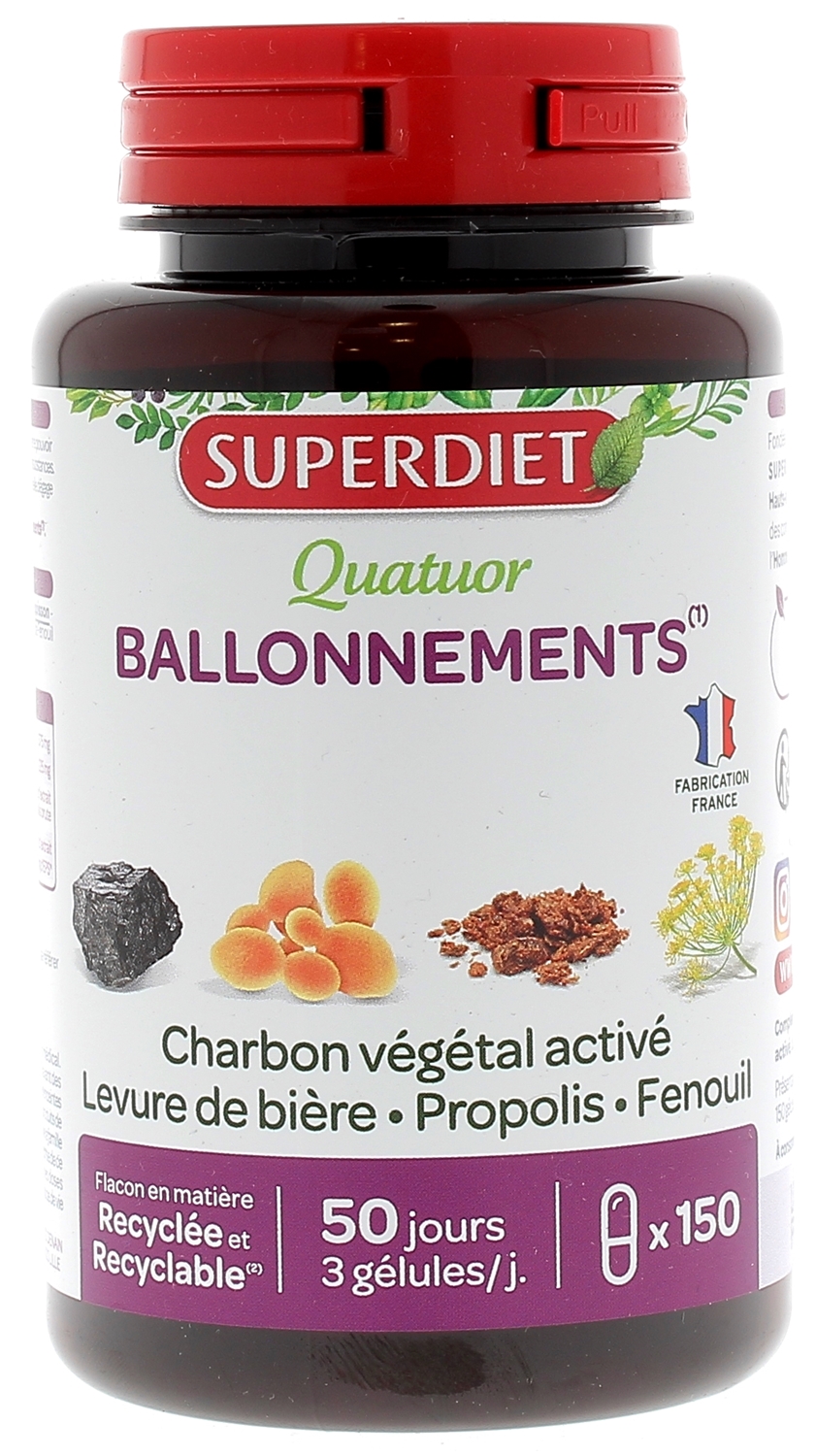 Charbon végétal activé favorise la digestion, évite les ballonnements