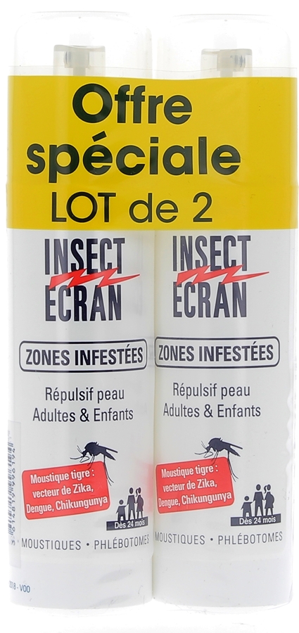 Répulsif peau adultes & enfants zones Infestées Insect Ecran - Lot de 2 sprays de 100 ml