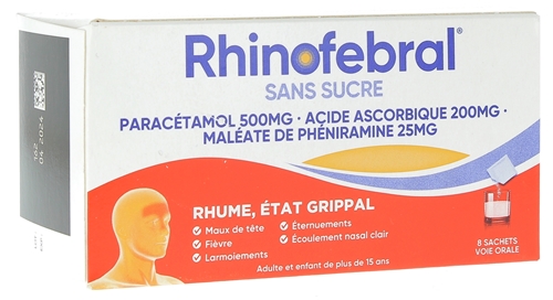 Rhinofebral états grippaux sans sucre poudre pour solution buvable - boîte de 8 sachets