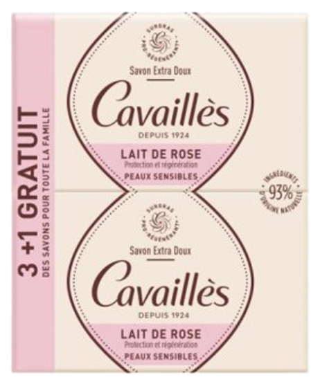 Savon surgras extra-doux Lait de rose Rogé Cavaillès - 4 savons de 250 g