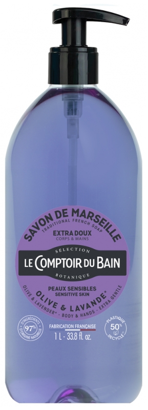 Savon de marseille liquide olive & lavande Le comptoir du Bain - flacon-pompe de 1 L