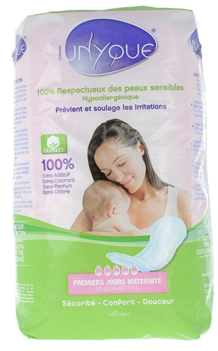Serviettes premiers jours maternité Unyque - sachet de 12 serviettes
