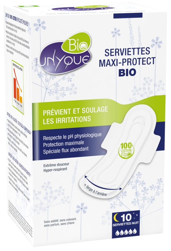 Serviettes maxi protect bio Unyque - boite de 10 serveittes