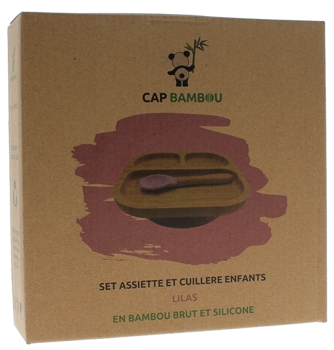 Set de repas pour bébé en bambou Cap Bambou - boîte contenant une assiette à compartiments + cuillère