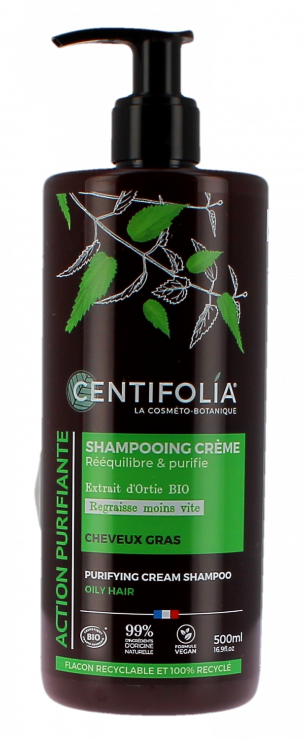 Shampooing Crème cheveux gras argile verte et ortie Centifolia - flacon à pompe de 500 ml