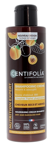 Shampooing Crème cheveux secs beurre d'Abricot et huile de Jojoba Centifolia - flacon de 200 ml