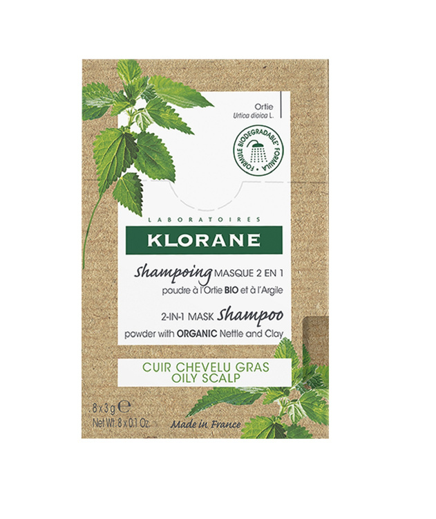 Shampooing masque 2 en 1 cheveux gras Klorane - 8 sachets de 3 g