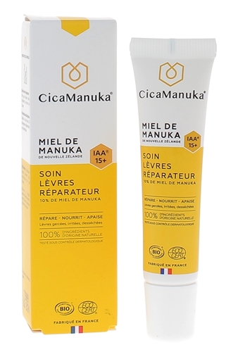 Soin lèvres réparateur 10% de Miel de Manuka IAA 15+ bio CicaManuka - tube de 15 ml
