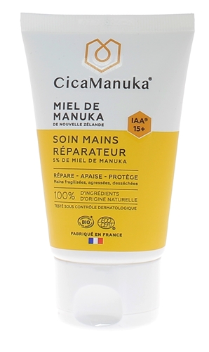 Soin mains réparateur 5% de Miel de Manuka IAA 15+ bio CicaManuka - tube de 50 ml