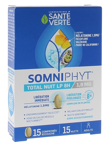 Somniphyt Total Nuit LP 1,9 mg Santé Verte - boîte de 15 comprimés