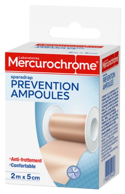 Sparadrap prévention ampoules Mercurochrome - 1 bande de 2m x 5cm