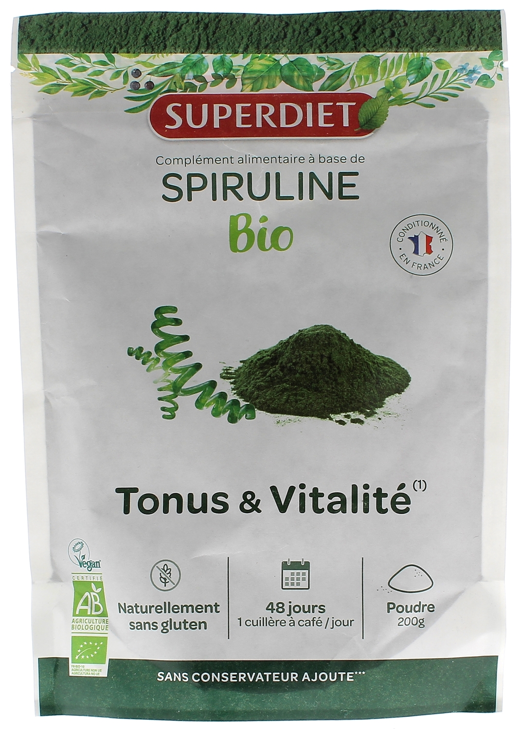 Spiruline bio poudre SuperDiet - complément alimentaire tonus