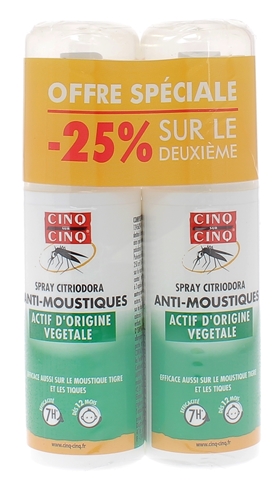 Spray Anti-moustiques Et Tiques CINQ SUR CINQ – Protection 8h, Sans Odeur, Non Tachant – Lot De 2 X 100 Ml Pour Vêtements Et Tissus