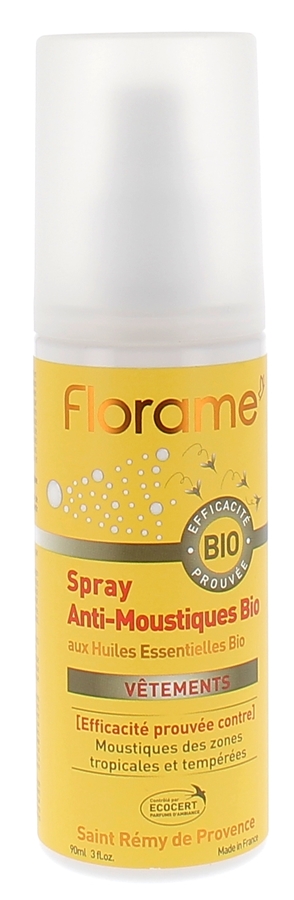 Spray anti-moustique bio aux huiles essentielles pour vêtements Florame - Spray de 90 ml