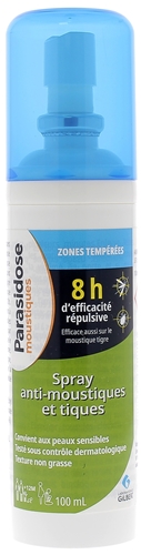 Spray anti-moustiques et tiques zones tempérées Parasidose - flacon de 100 ml