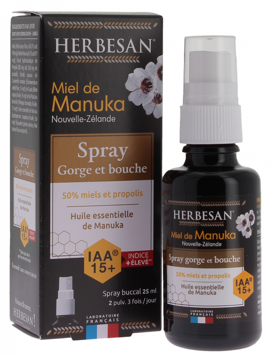 Spray gorge et bouche Miel de Manuka Herbesan - spray de 25ml