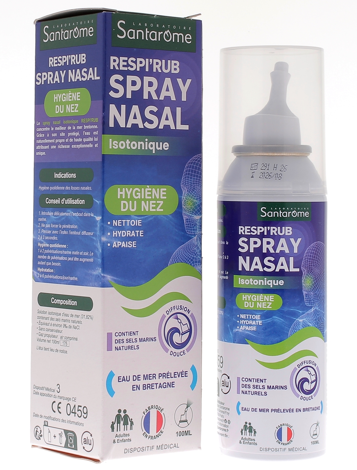 Respi'rub Spray nasal isotonique hygiène du nez Santarome - spray de 100ml