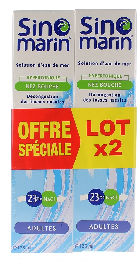 Spray nasal solution d'eau de mer hypertonique nez bouché Sinomarin - lot de deux sprays de 125ml