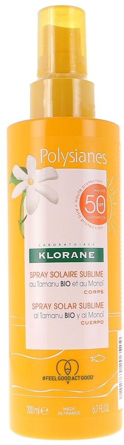 Spray solaire corps sublime polysianes au tamanu BIO et monoi spf 50 Klorane - spray de 200 ml