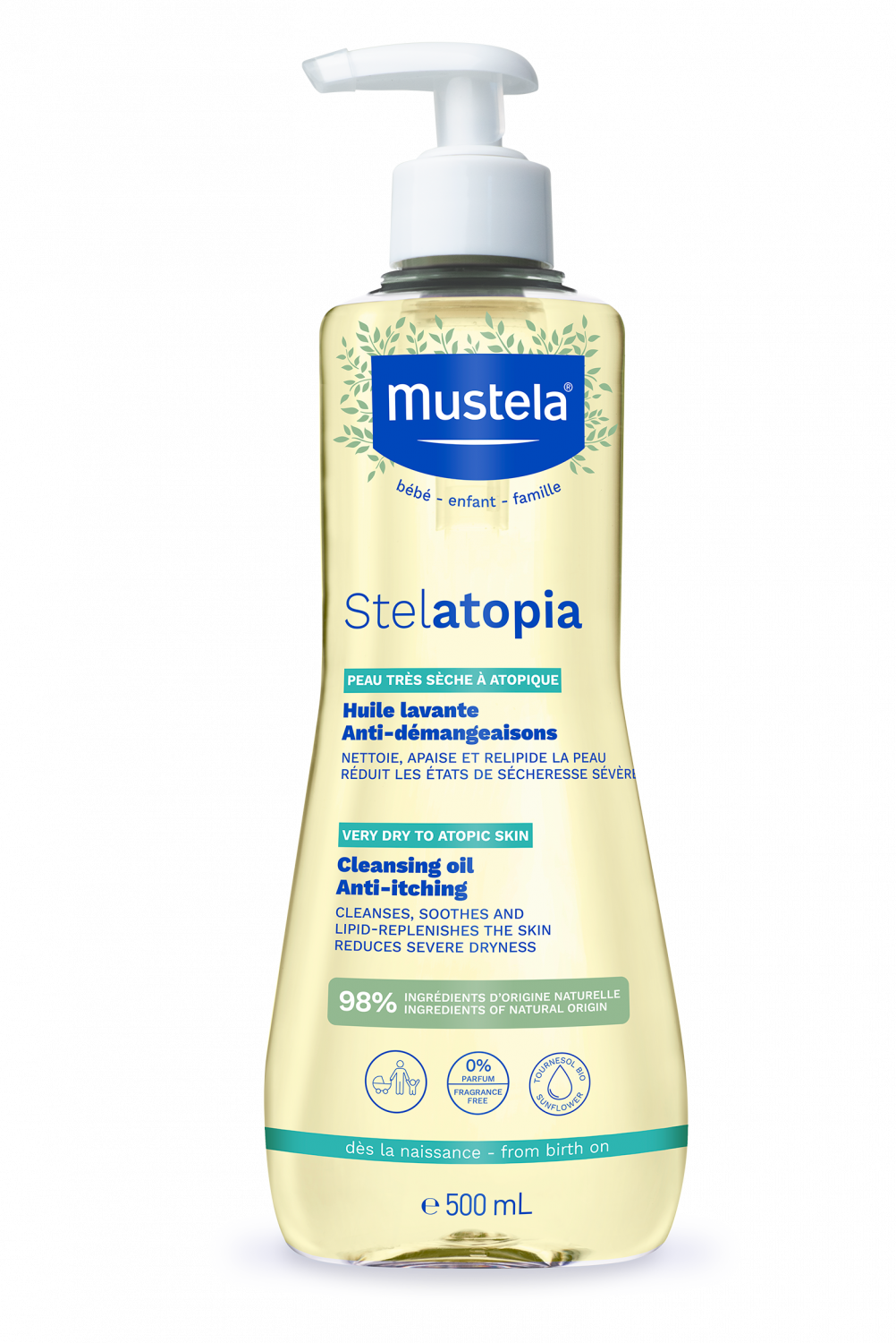 Stelatopia Huile lavante bébé-enfant Mustela - flacon-pompe de 500 ml