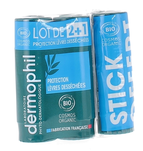 Stick à lèvres protection lèvres desséchées bio Dermophil - lot de 2+1 gratuit