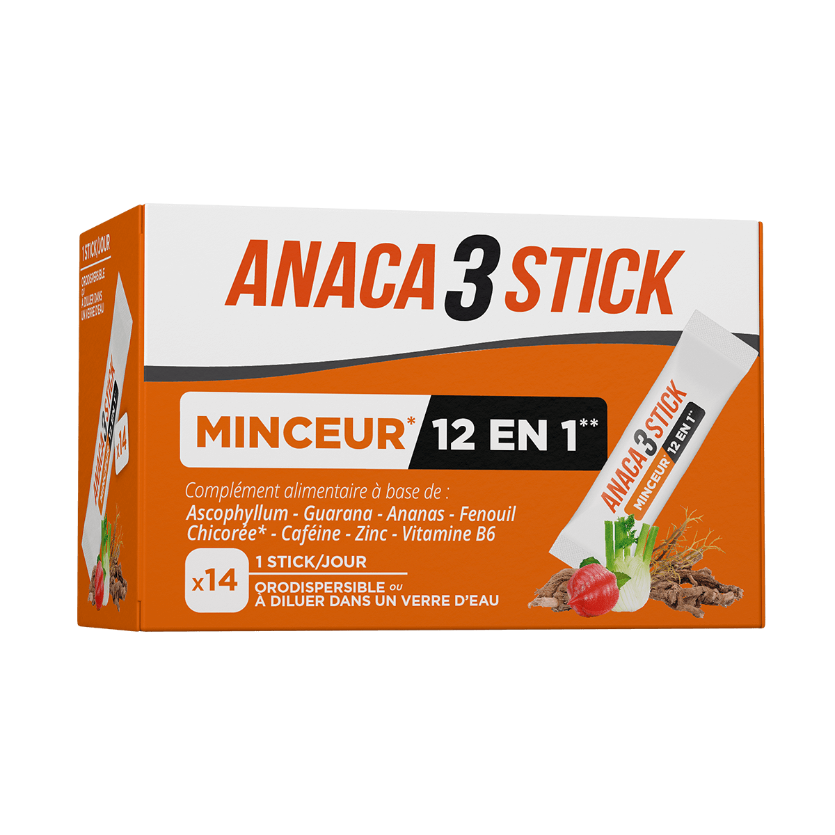 Stick minceur 12 en 1 Anaca3 - boîte de 14 sticks orodispersibles
