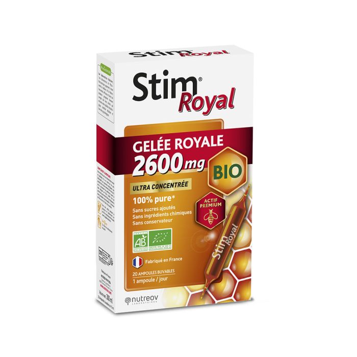 Stim Royal Gelée royale 2600 mg bio Nutreov - boîte de 20 ampoules