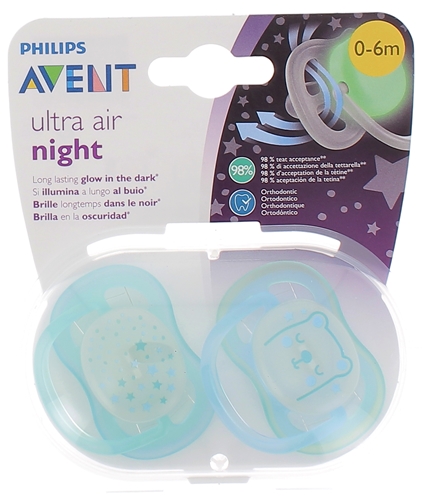 Sucette Ultra Air Nuit 0-6 mois Philips Avent - lot de 2 sucettes
