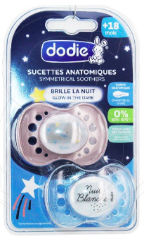 Dodie Sucettes Anatomiques Brille la Nuit +18M Azul 2uds