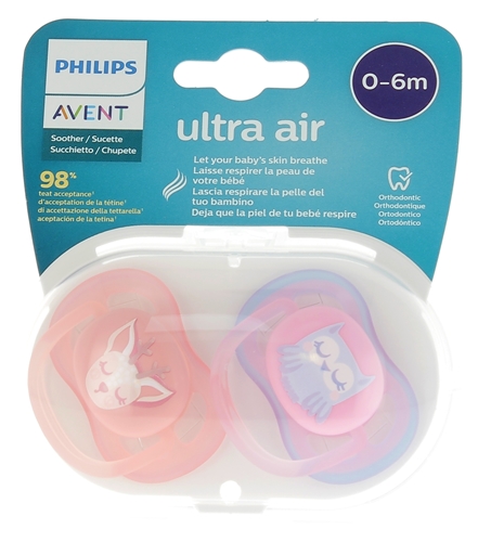 Sucettes Ultra Air 0-6 mois hibou Avent - accessoires bébé