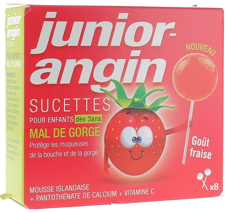 Sucettes pour enfants mal de gorge Junior-angin Melisana Pharma - 1 boîte  de 8 sucettes