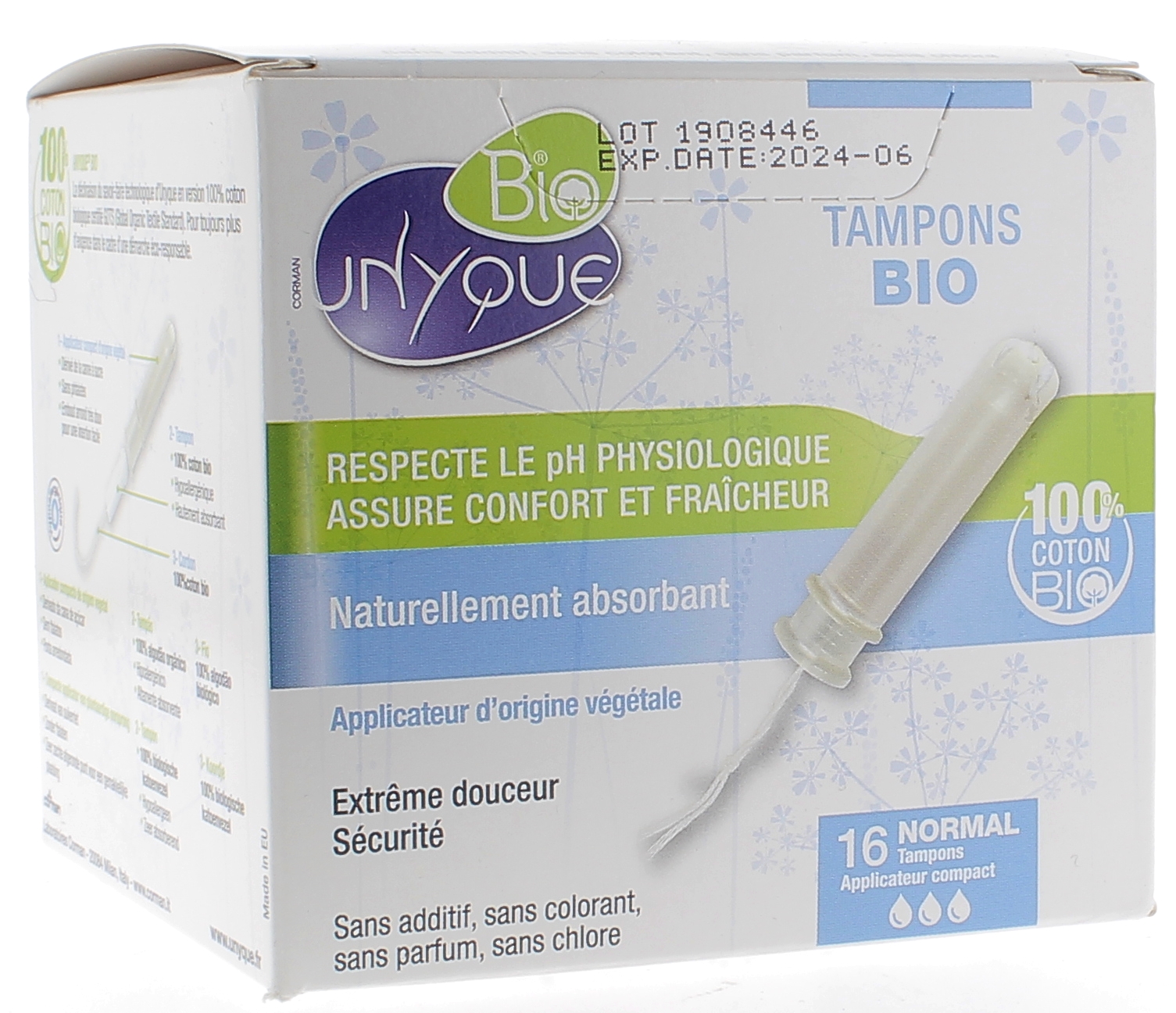 Tampon normal avec applicateur Bio Unyque - Boîte de 16 tampons